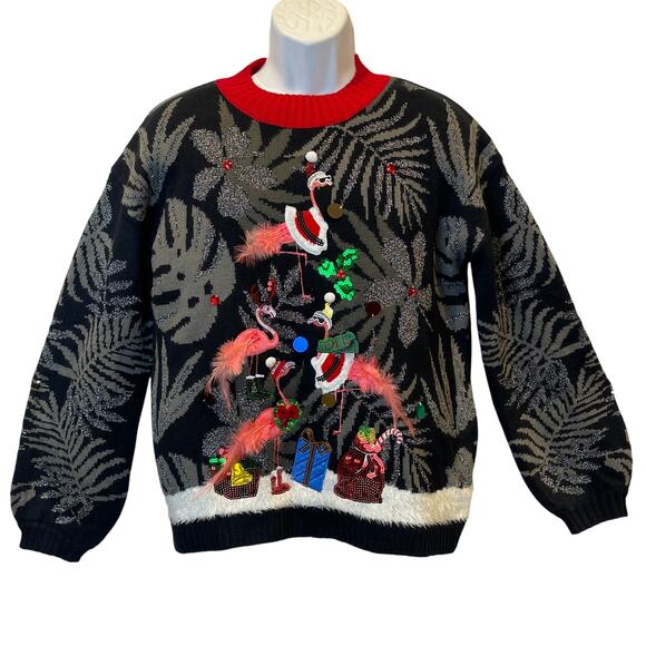 33 Degrees Flamingo BLING-GO Tropical Fantasy Ugly Christmas Sweater Size Med - Picture 1 of 6